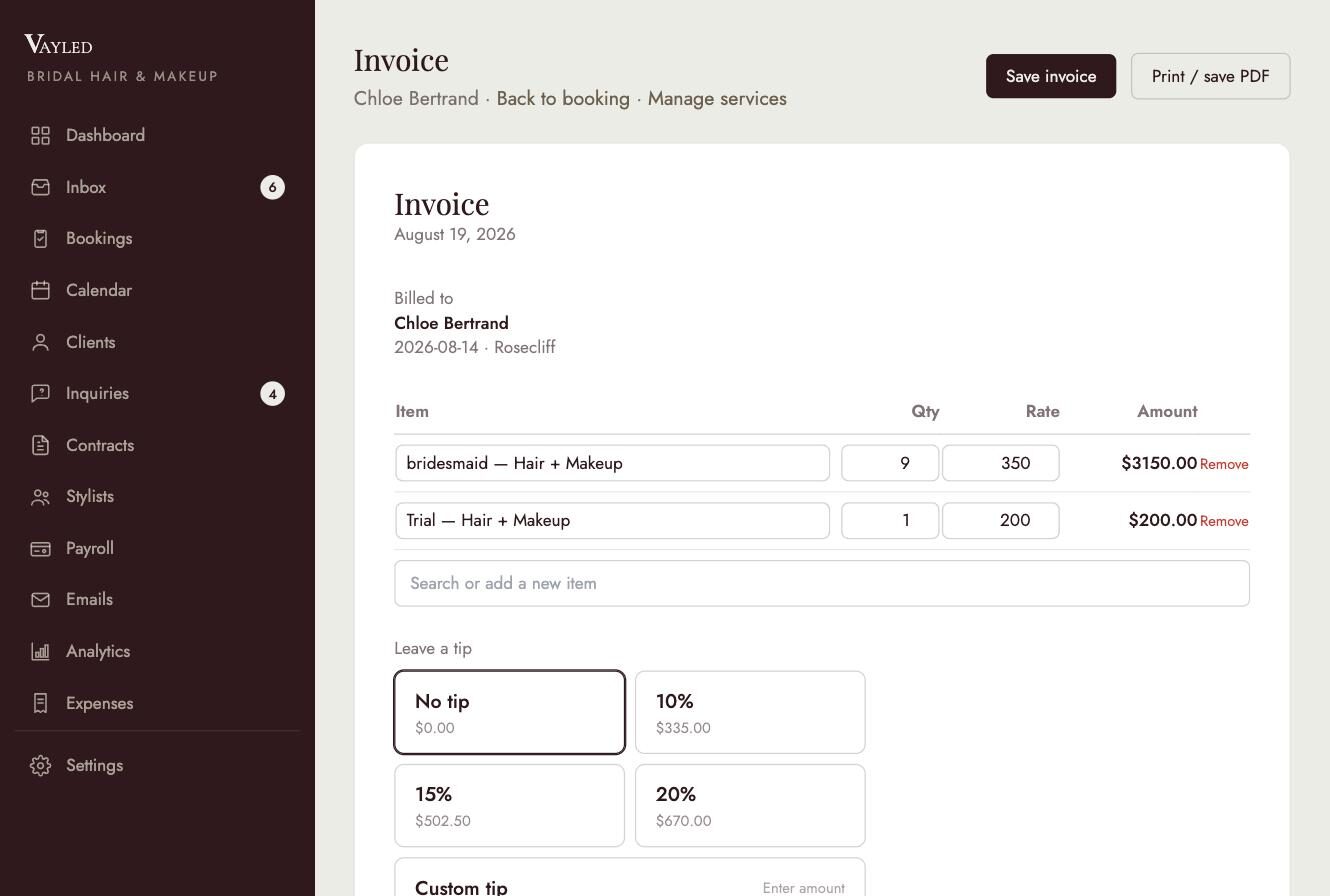 Invoicing & deposits